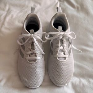 adidas Kids White Mesh Sneakers with Light Gray Stripes